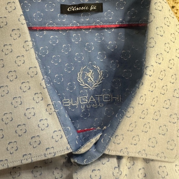 Men large bugatchi Classic Fit Short Sleeve blue Shirt - Picture 4 of 8